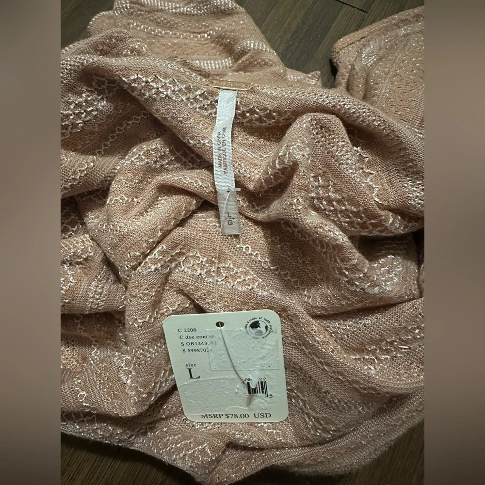 NWT Free People "Heirloom" Slub Knit Ruffle Top in "Doe Combo" Blush Pink size L - Picture 5 of 8